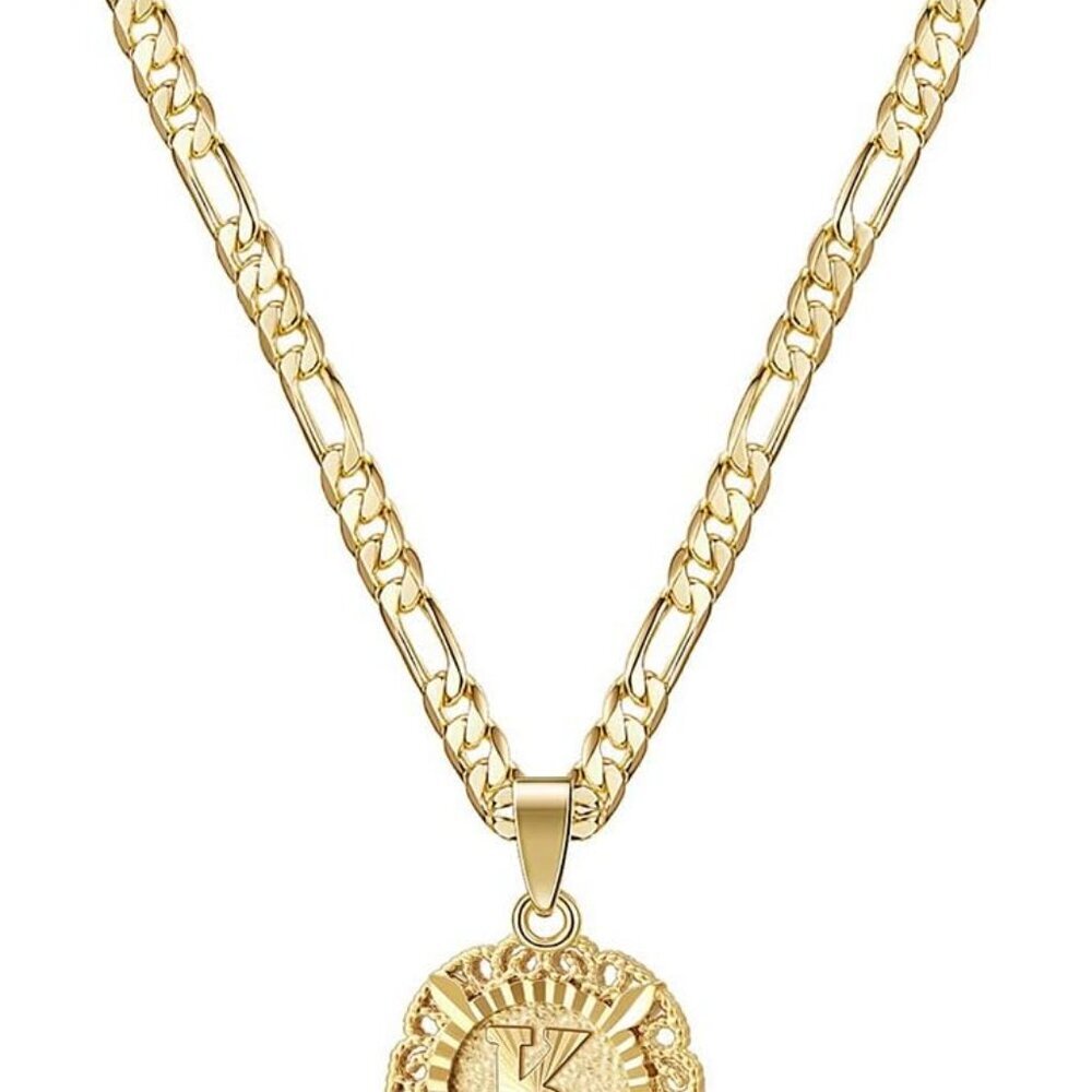 Initial Necklaces for Women, 14K Gold Plated Round Letter Pendant Capital Monogr
